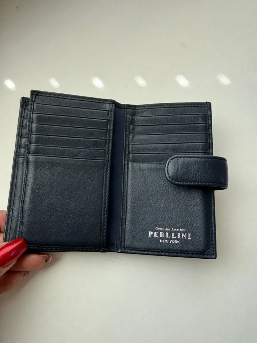 Perllini Navy 100% Leather Men's Wallet with Snap Closure
